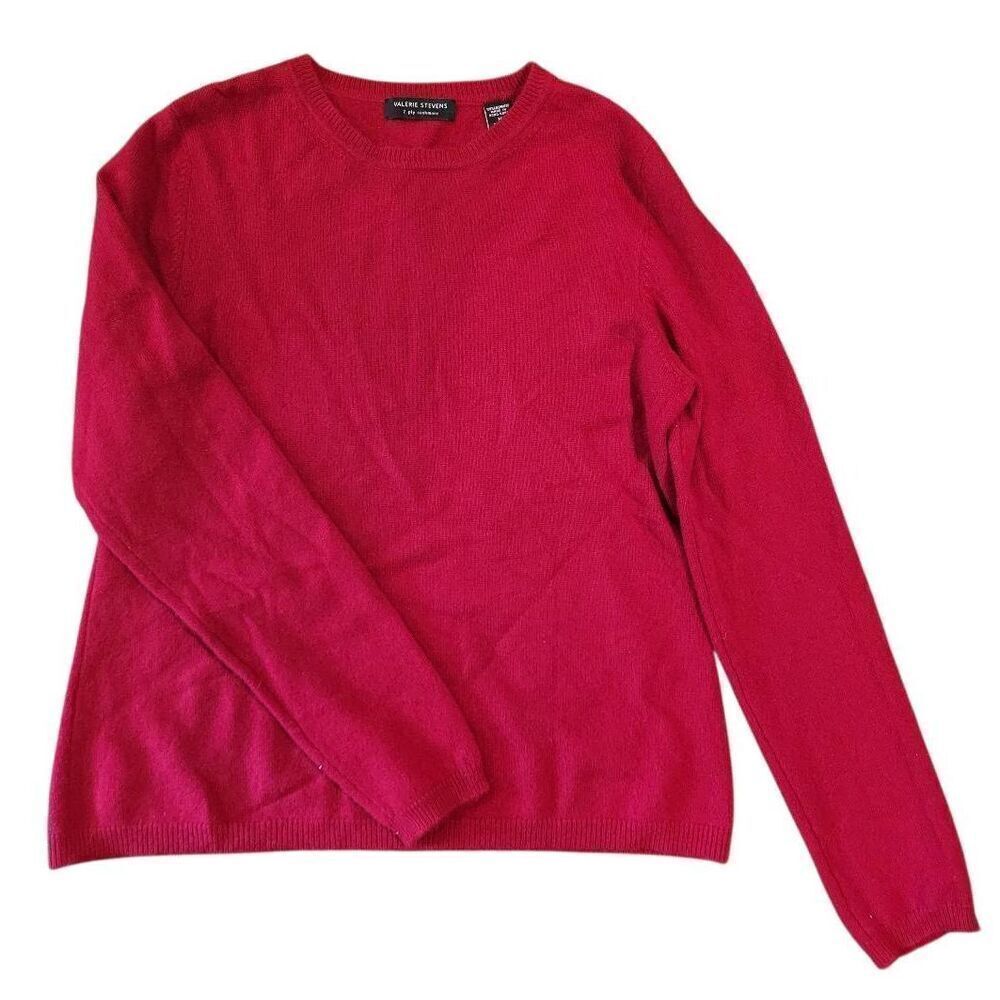 Vintage Valerie Stevens Sweater Women's Medium Red Cashmere Crew Neck